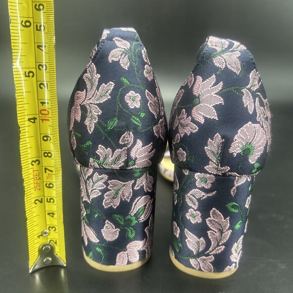 CL by Laundry Women 8.5M Navy Pink Floral Ankle Strap Block Heel Open Toe Sandal - Picture 2 of 8